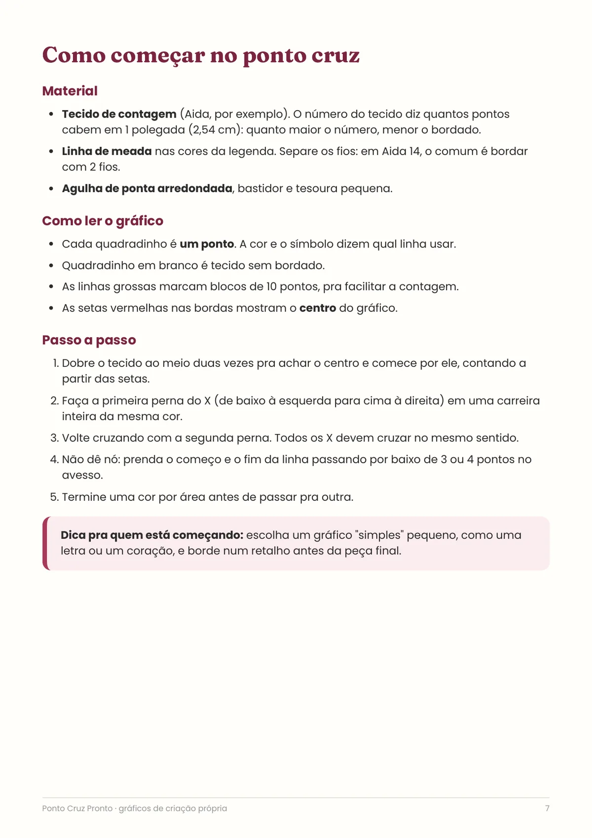 Página real do PDF Ponto Cruz Pronto: como começar no ponto cruz